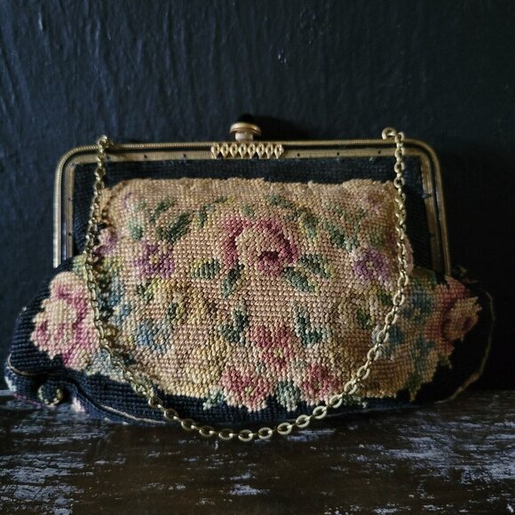 Vintage 1930's Needlepoint Petit-Point Tapestry Evening Purse - Picture 1 of 5